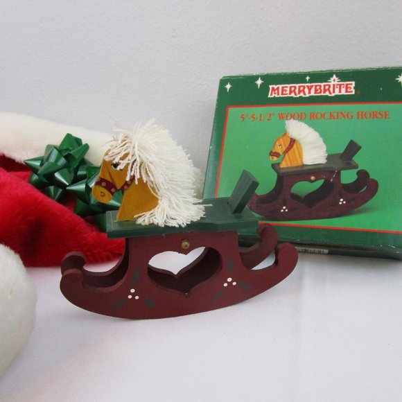 VTG Merry Brite Wood Rocking Horse Christmas Decor - Picture 4 of 11
